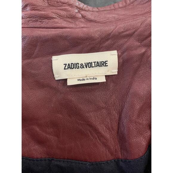 Zadig & Voltaire Verys Creased Leather Jacket in Burgundy - Picture 13 of 14